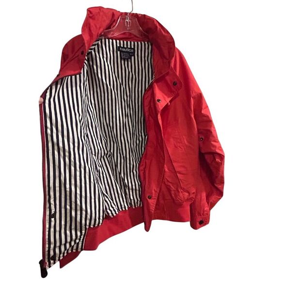 Vintage Nautica Women's Hooded Striped Jacket Red Size M Spring - Picture 4 of 16